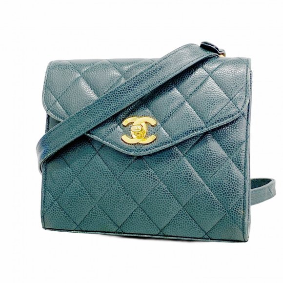 CHANEL Handbags - CHANEL Green Caviar Leather Shoulder Bag